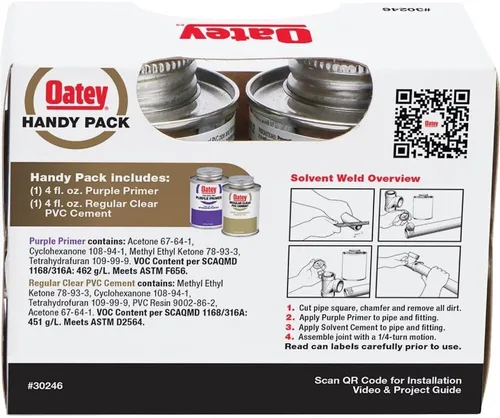 Vista 2 de Oatey 30246 4 oz. Cemento transparente de PVC regular y 4 oz. NSF Purple Primer Handy Pack