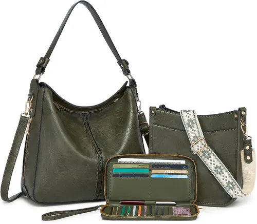 Vista 8 de Carteras para Mujeres 3PCS, Juego de Bolsos Cruzados Bolso Grande de Cuero Carteras de Hombro con Billetera Correas Ajustables para Damas Tote
