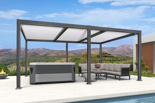 Vista 2 de PURPLE LEAF - Pergola con listones de 11 x 18 pies, marco de aluminio blanco para patios