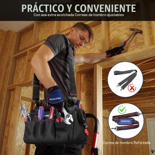 Vista 7 de Workpro W081020A - Bolsa para herramientas de almacenamiento con boca ancha (12 pulgadas)