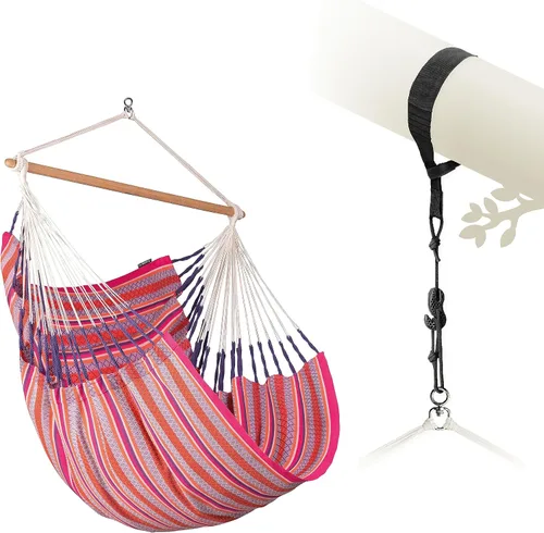 Vista 36 de LA SIESTA® - Silla Hamaca Grande y Cómoda de Algodón Habana & CasaMount - Silla Colgante con Kit de Suspensión para Paredes, Techos y Vigas Café