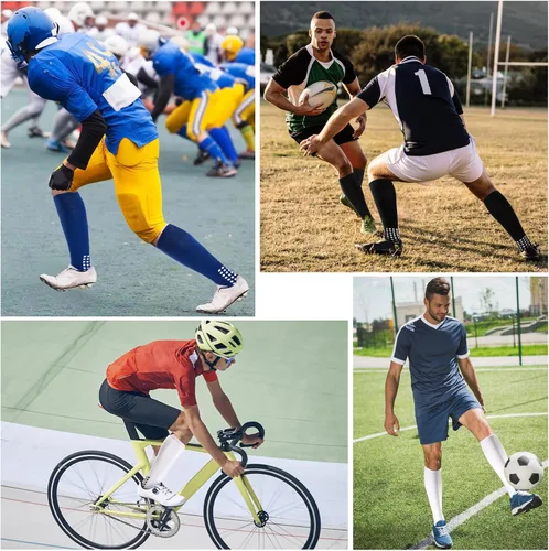 Vista 4 de Ultrafun 4 pares de calcetines de fútbol hasta la rodilla, antideslizantes, para fútbol, béisbol, multideporte, almohadilla de agarre para hombres