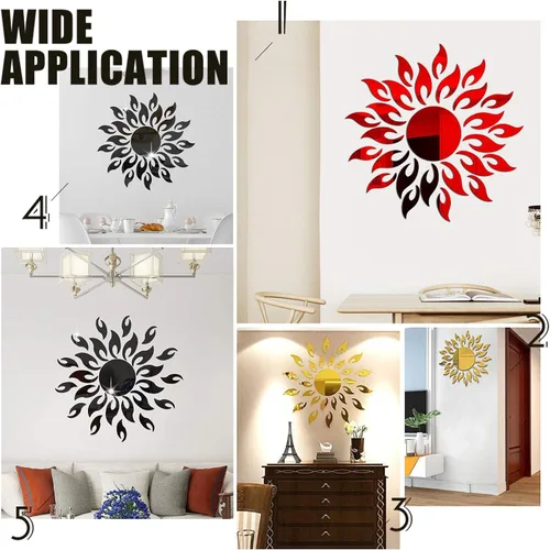 Vista 7 de CREATCABIN Calcomanías de pared con espejo de girasol 3D, calcomanías de pared de espejo acrílico, autoadhesivas, decoración de pared para sala