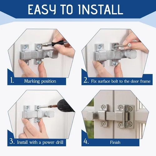 Vista 5 de Hicarer Perno de superficie de 4 pulgadas resistente con acabado cromado cepillado para puertas interiores y exteriores, 1 unidad