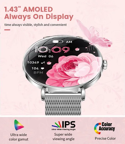 Vista 4 de LIGE Smart Watch for Women, 1.43" AMOLED Screen Smartwatch with Answer/Make Call for iOS/Android, Fitness Tracker with 120+ Sport Modes