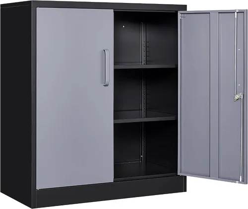 Vista 23 de Armario de almacenamiento de metal negro SISESOL con puertas y estantes, armario de exhibición con cerradura de 36 pulgadas con puertas de acrílico