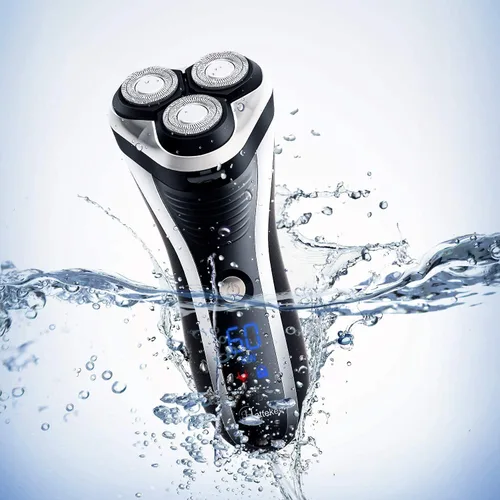 Vista 7 de Hatteker - Máquina de afeitar eléctrica rotativa para hombre, con rasuradora y recortadora de barba, inalámbrica, recortador de patillas, resistente