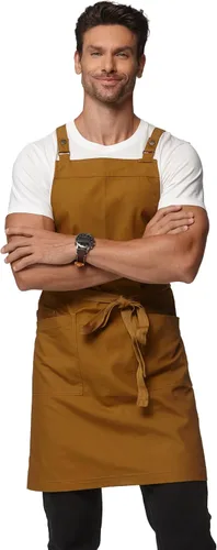 Vista 12 de Delantal de cocina unisex, delantal con correa cruzada con 2 bolsillos, delantal profesional duradero e impermeable 4251JC