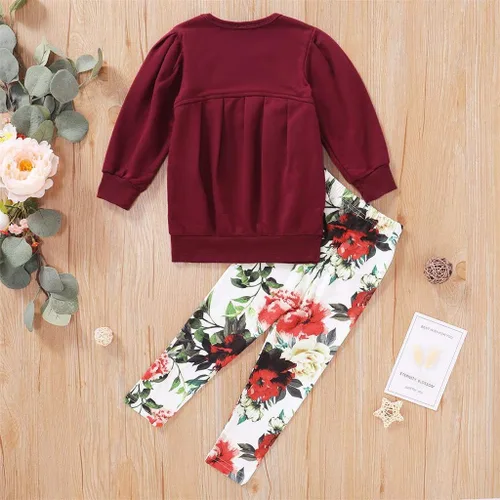 Vista 3 de Ritatte - Conjunto de 2 piezas de ropa de invierno para niñas pequeñas, blusa cálida de manga larga y pantalones de algodón