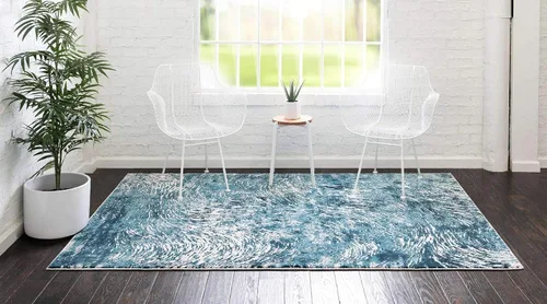 Vista 4 de Unique Loom Oasis Collection - Alfombra de área moderna, de pelo alto y bajo, envejecida, vintage, abstracta (2' 0 x 3' 0, rectangular, azul/gris)