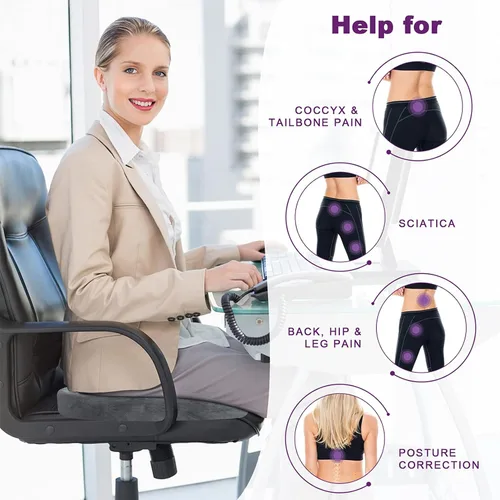 Vista 3 de Cojín de asiento de espuma viscoelástica de gel: Cojines ergonómicos ortopédicos de cuña para aliviar el dolor de espalda lumbar y coxis y ciática