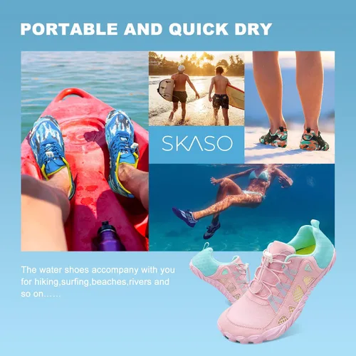 Vista 7 de SKASO Zapatos de agua para hombres y mujeres, zapatos descalzos de secado rápido, zapatos acuáticos ligeros con agujeros de ventilación