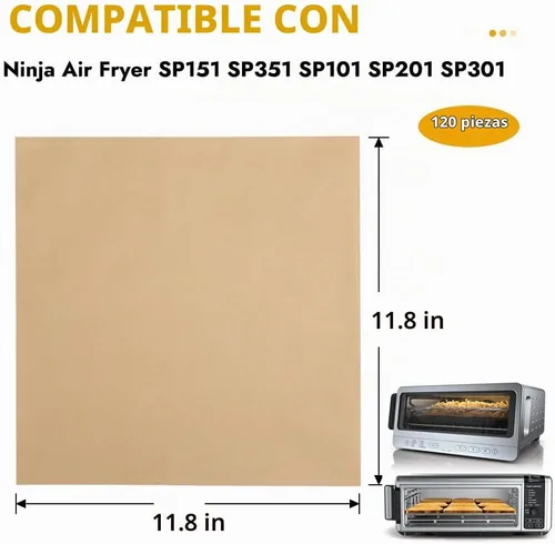 Vista 2 de BYKITCHEN Papel pergamino para freidora de aire de 12 pulgadas para freidora de aire Ninja SP151 SP351 SP101 SP201 SP301, 120 PCS forros desechables