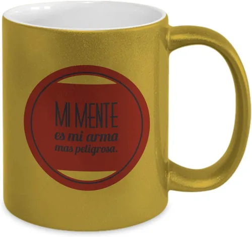 Vista 2 de Taza de Cafe Yo Vaso, taza café divertidas, tazas personalizadas, taza de café inspiradoras, taza con mensajes positivos., 11onza, Dorado