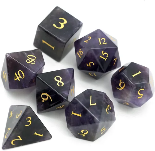 Vista 2 de UDIXI Juego de dados de piedras preciosas de amatista, dados DND de piedra de cristal D&D con estuche de regalo para juegos de rol y juegos de mesa