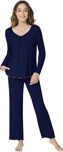 Vista 16 de NACHILA Women's Pajamas Set-Viscose Made from Bamboo, Long Sleeve Sleepwear Top with Pants Comfy Pajama Soft 2 Piece Pjs B-aqua Green