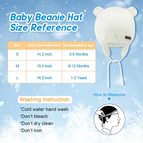 Vista 2 de BAVST Gorro para bebé para invierno con orejeras de oso lindo para niños y niñas de 0 a 2 años