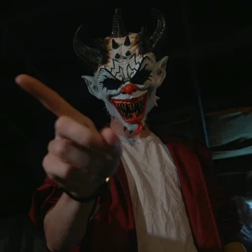 Vista 7 de Deja Boo Máscara de payaso aterrador, diseño único de máscara espeluznante de Halloween, disfraces faciales realistas de primera calidad