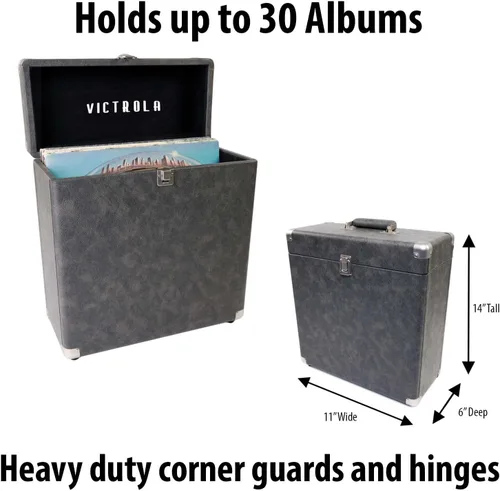 Vista 3 de Victrola Collector – Estuche de almacenamiento para discos – Contiene más de 30 discos de vinilo, herrajes resistentes, bisagras y esquinas