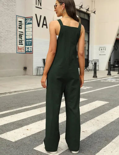 Vista 8 de Dqbeng Overol de verano bohemio de algodón con pechera de pierna ancha para mujer, estilo casual