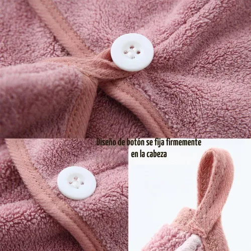 Vista 5 de M-bestl Paquete de 2 toallas de microfibra para el cabello, toalla de secado de cabello con diseño de botón, toalla para la cabeza para secar