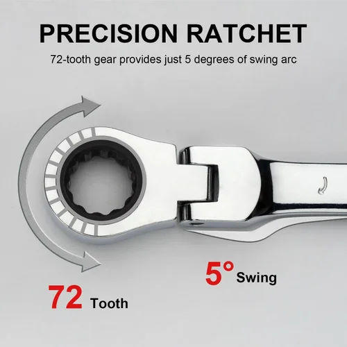 Vista 3 de Jetech Llave de engranaje de cabeza flexible de 1/2 pulgada, llave combinada de trinquete de grado industrial, acero de aleación Cr-V forjado