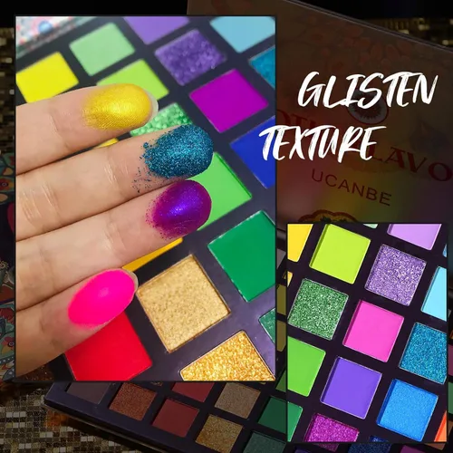 Vista 7 de UCANBE EXOTIC FLAVORS - Paleta de sombra de ojos + 15 brochas de ojos, juego de maquillaje de 48 colores neón brillante mate, sombra de ojos Po.
