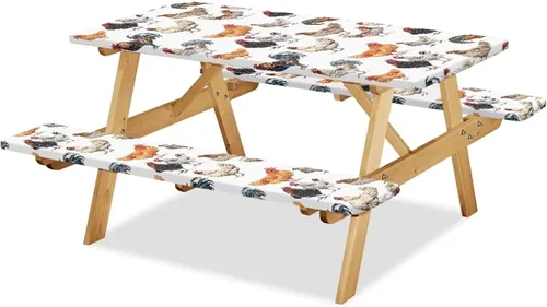 Vista 30 de Funda de mesa de picnic con fundas de banco, resistente al viento, resistente a las manchas, mantel de camping y accesorios de viaje, juego de 3