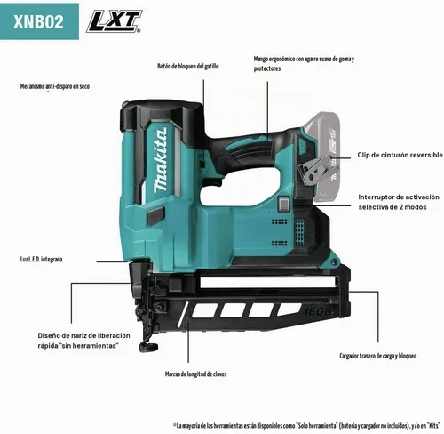 Vista 7 de Makita XNB02Z 18V LXT Clavadora de acabado recto, calibre 16, 2-1/2
