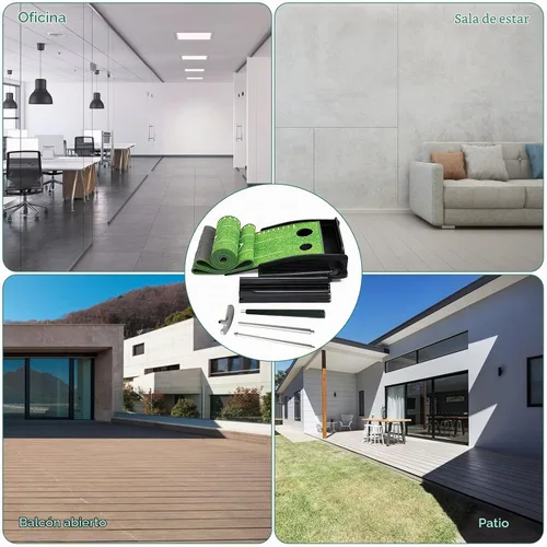 Vista 8 de Losbenco Putting Green - Juego de golf para interiores con putter y 6 bolas, tapete de práctica de golf portátil con sistema de retorno automático