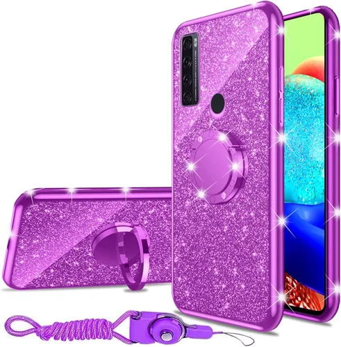 Vista 21 de nancheng Funda de teléfono para TCL A3X (A600DL), funda para Alcatel TCL A3X niñas y mujeres, bonita funda de silicona transparente con purpurina