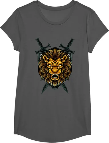 Vista 30 de Camiseta con diseño de caballero medieval renacentista, con diseño de espada de león, Negro, S