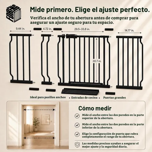 Vista 8 de Puertas de bebé extra anchas para puertas 52.76"-62.20" Puerta de bebé extra ancha Puerta para perros Montada a presión Sin perforación con paso
