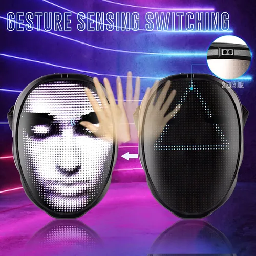Vista 2 de PULOUX Máscara LED con Bluetooth programable, para Halloween cosplay, regalo, disfraz de fiesta, máscara iluminada para Halloween, máscara más
