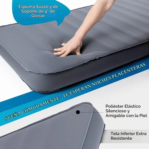 Vista 2 de Hikenture Colchoneta de dormir autoinflable de 4 pulgadas de grosor con valor 9.5 R, colchón de campamento Comfort Plus con saco de bomba, Gris