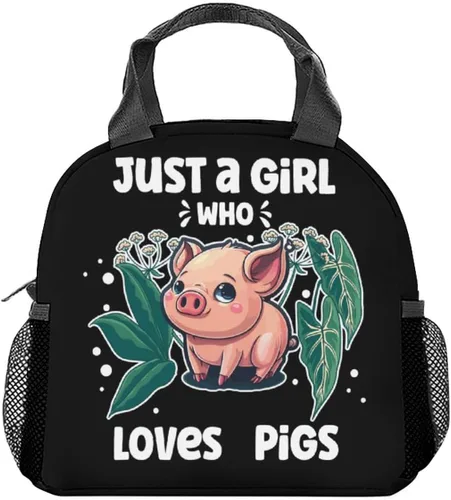 Vista 12 de Lonchera de cerdo – Lonchera aislada para niños – Bolsas de almuerzo rosadas lindas con bolsillos – Lonchera congelable mediana de 8L para la escuela