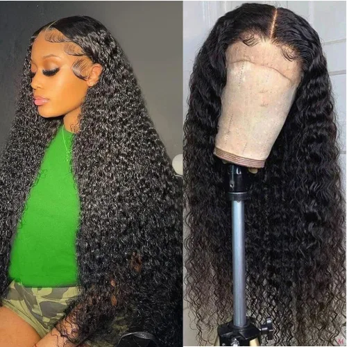 Vista 45 de Peluca de cabello humano con encaje frontal 99j borgoña ondulada profunda, 13x4, peluca frontal prearrancada, densidad del 180%, peluca rizada