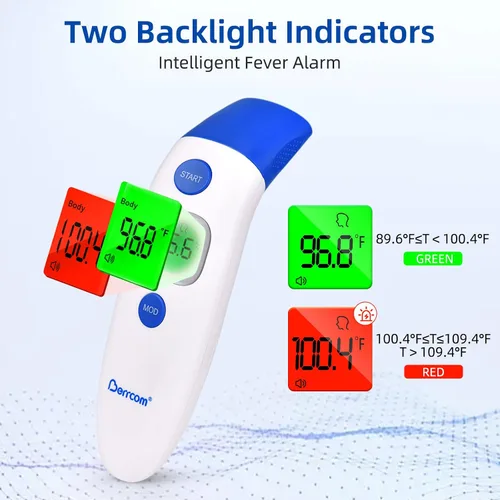 Vista 4 de Berrcom Termómetro digital sin contacto de 3 en 1 para frente y oído, con luz de fondo, sensor de temperatura corporal y de objetos para interiores