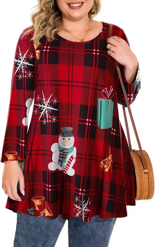 Vista 34 de BELAROI Blusas tipo túnica de manga 3/4 para mujer, talla grande, cómoda para usar con leggings, estilo casual 5-Winered