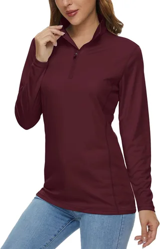 Vista 29 de MAGCOMSEN Camiseta de manga larga para mujer, con cremallera de un cuarto 01-Negro