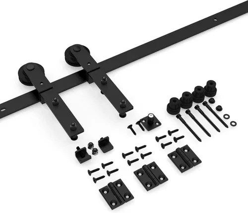 Vista 3 de TSMST Kit de herrajes para puerta corrediza de granero de 36 pulgadas para 2 puertas, juego de rieles de puerta de granero resistente y resistente