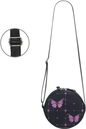Vista 3 de Retro Purple Butterflies Pattern Round Crossbody Wallet Purse Women Practical with Adjustable Strap Mini Shoulder Bag Go shopping Canvas Messenger