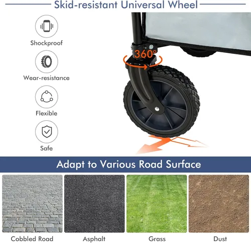 Vista 8 de S AFSTAR Carrito plegable de jardín, con mango ajustable y ruedas universales, carrito plegable resistente para material agrícola, juguetes, Gris
