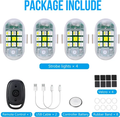 Vista 2 de 4 Piezas Luces Estroboscópicas Inalámbricas con Control Remoto - MIRUNNY 7 Colores Alta Luminosidad Anti Colisión Luces Intermitentes Recargables