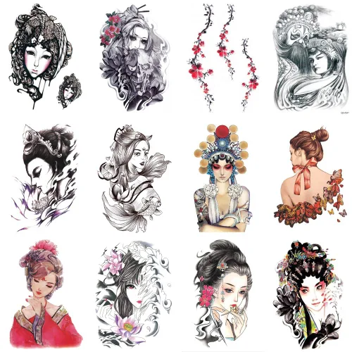 Vista 13 de 12 hojas de tatuajes falsos en el pecho, brazo, hombro, tatuajes, arte corporal, mangas de 5.9 x 8.3 pulgadas, tatuajes temporales impermeables