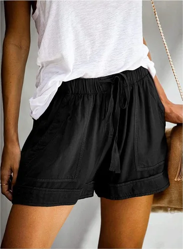 Vista 2 de Dokotoo - Pantalones cortos de estilo casual y cómodos para mujer con cordón ajustable, cintura elástica y bolsillos