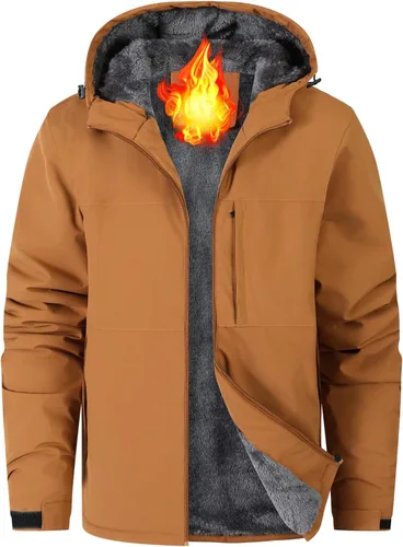 Vista 8 de Chaqueta impermeable de esquí para hombre, con forro polar, cálida chaqueta de lluvia de invierno con capucha