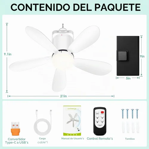Vista 7 de 21" Solar Ceiling Fan Light, Foldable Solar Panel Gazebo Fan 21" Fan M
