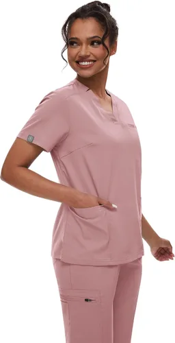Vista 2 de niaahinn Conjunto de uniforme médico para mujer con cuello en V clásico y pantalones deportivos de yoga, uniforme médico de enfermería