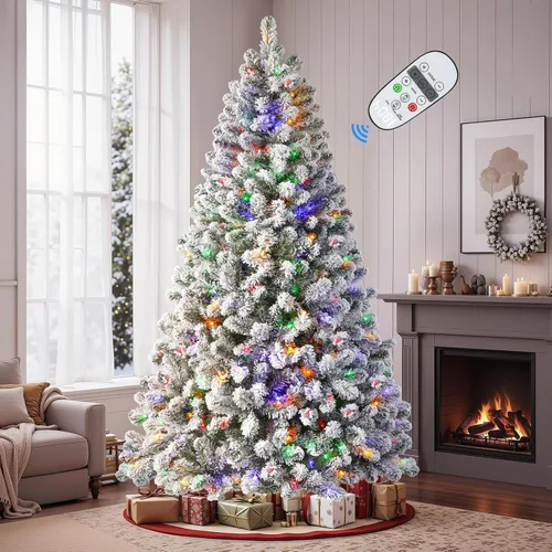 Vista 6 de SHareconn Árbol de Navidad artificial de abeto flocado preiluminado de 4 pies con control remoto 100 Warm White & Multi-Color Lights, Remote &
